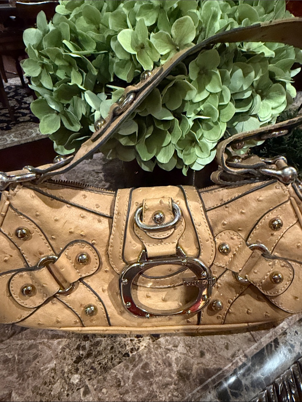 Guess Beige/Tan Studded Shoulder Bag with Buckle Accent ADORABLE! - Picture 3 of 10